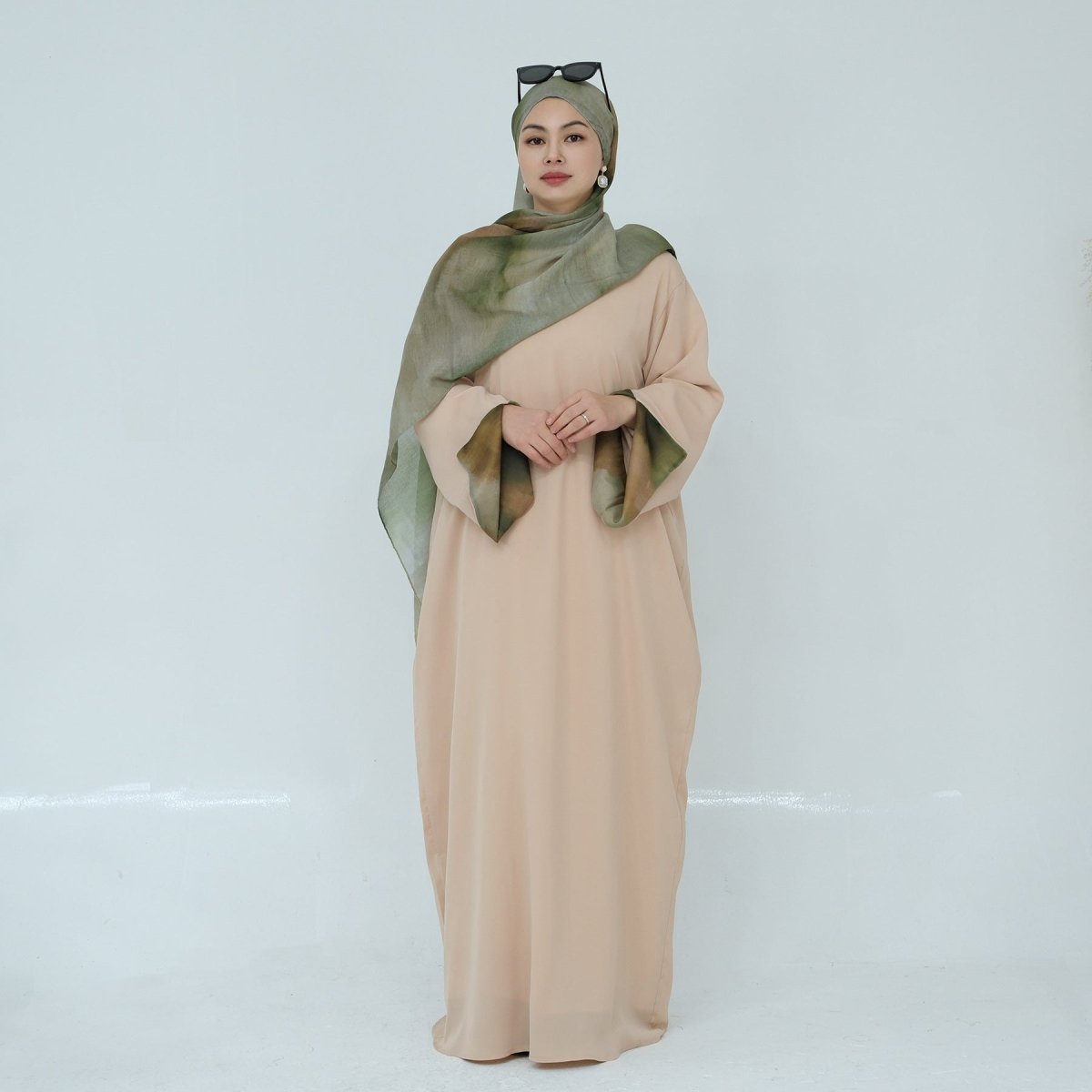 Printed Cuff Nida Abaya & Hijab Set | Relaxed Pocket Maxi Dress(MA360) - Mariam's Collection