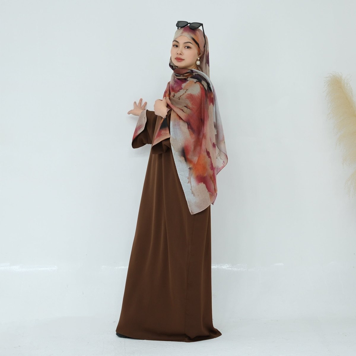 Printed Cuff Nida Abaya & Hijab Set | Relaxed Pocket Maxi Dress(MA360) - Mariam's Collection