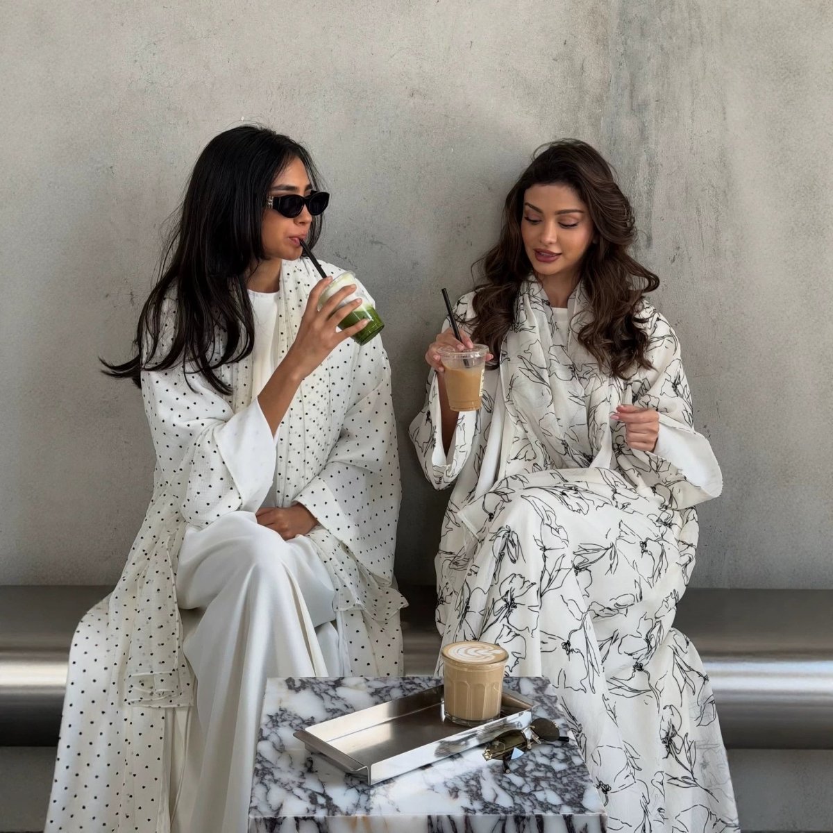 Printed Double-Layer Open Abaya Set – Flared Sleeve Abaya & Hijab