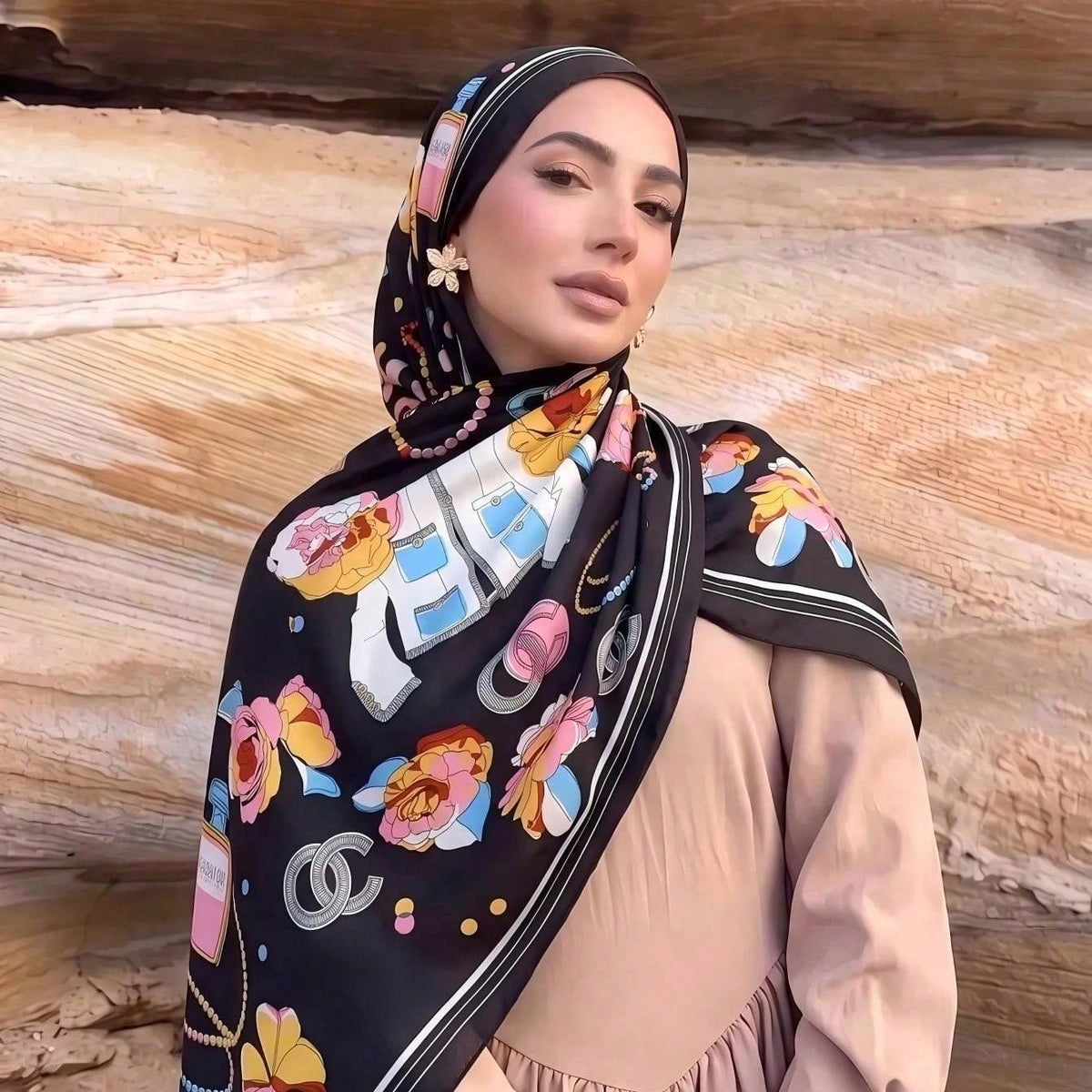 Printed Polyester Twill Hijab | Smooth Long Patterned Scarf(MH264) - Mariam's Collection