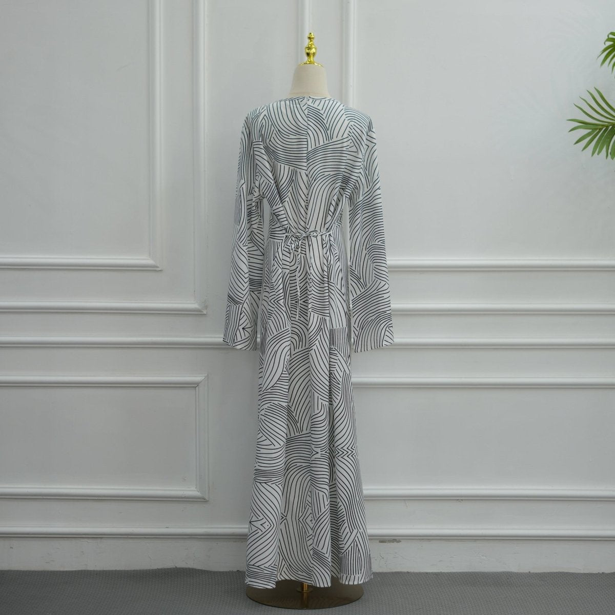 Printed Washed-Crinkle Bell Sleeve Maxi Dress(MS474) - Mariam's Collection