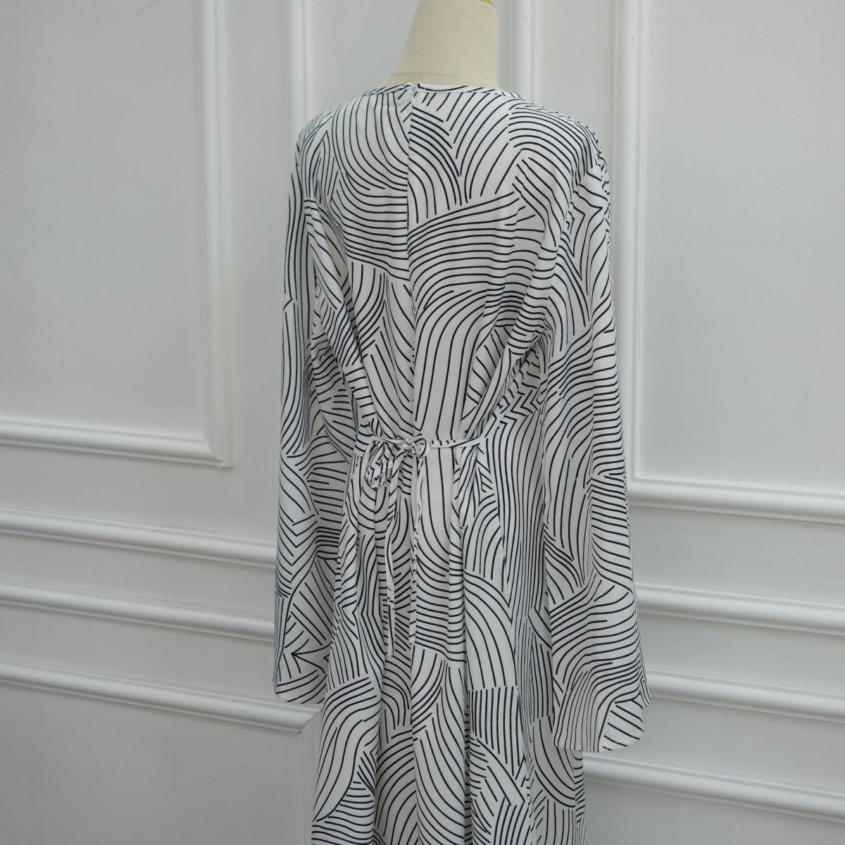 Printed Washed-Crinkle Bell Sleeve Maxi Dress(MS474) - Mariam's Collection