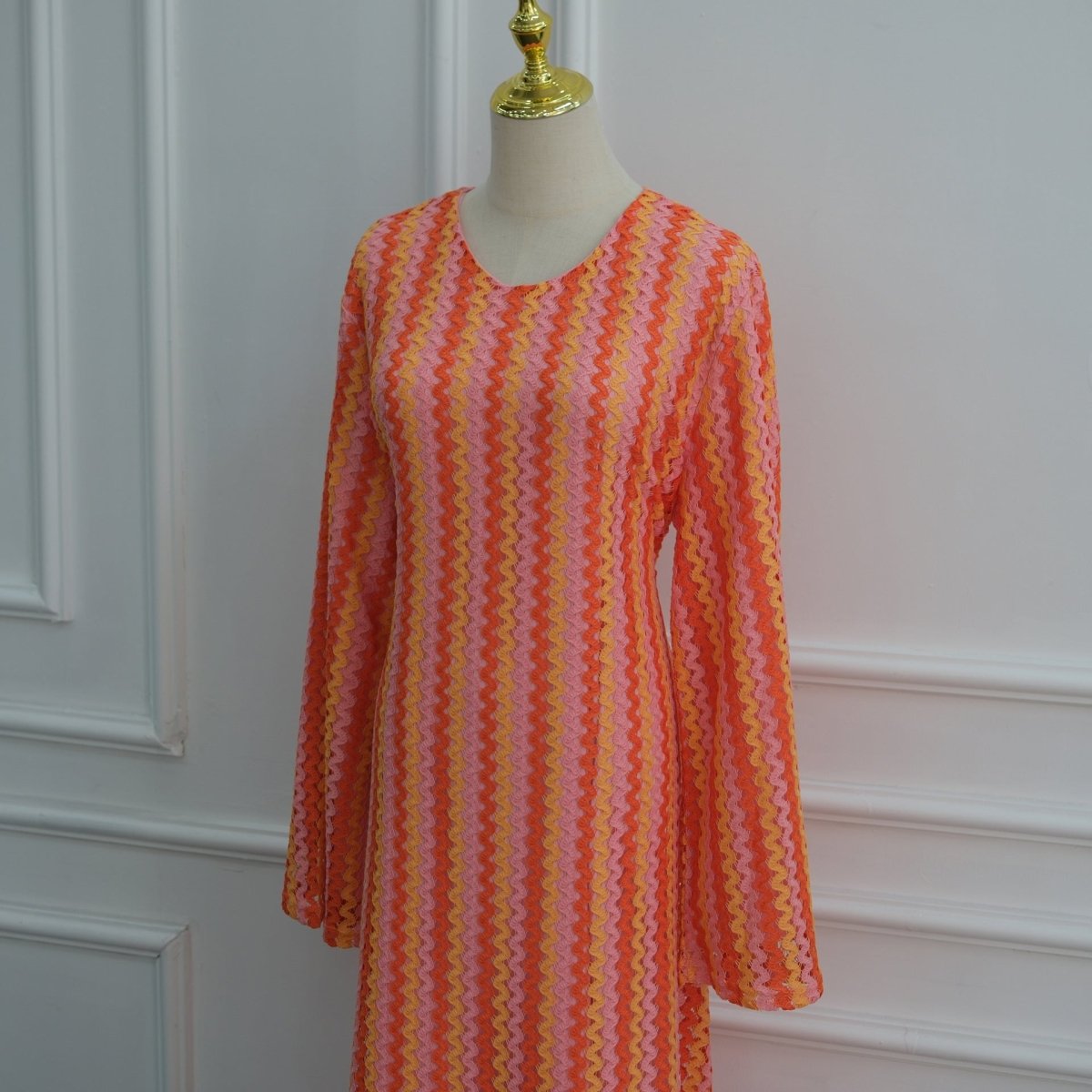 Rainbow Jacquard Flared-Sleeve Maxi Dress(MS486) - Mariam's Collection