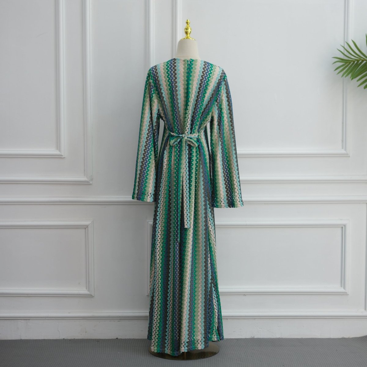 Rainbow Jacquard Flared-Sleeve Maxi Dress(MS486) - Mariam's Collection
