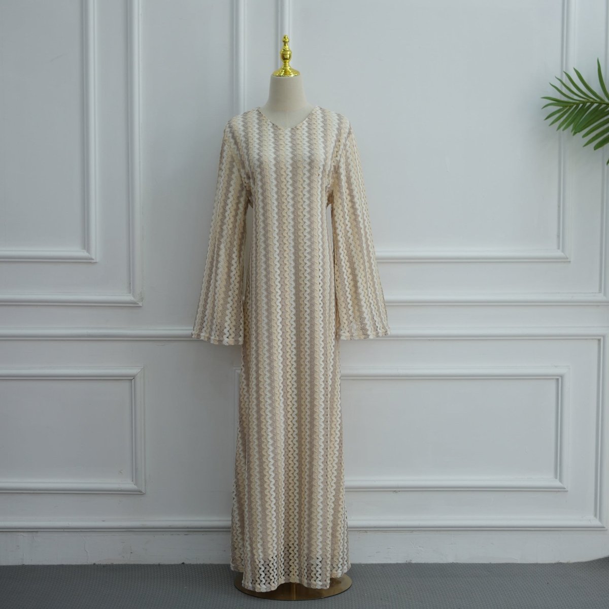 Rainbow Jacquard Flared-Sleeve Maxi Dress(MS486) - Mariam's Collection