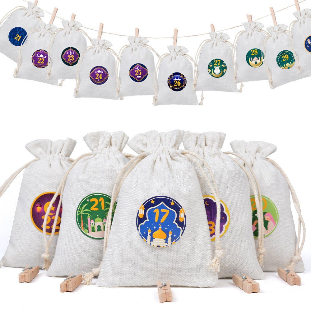 Ramadan 1–30 Countdown Calendar Gift Bag Set Drawstring Hanging Pouches (MAC385) - Mariam's Collection