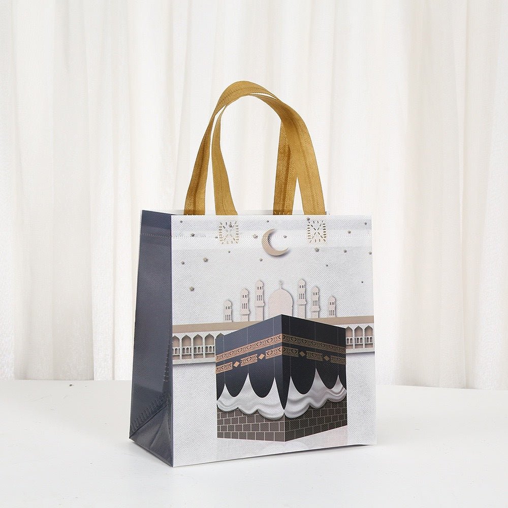 Ramadan Eid Mubarak Handheld Gift Bag Set | Kaaba Print Non - Woven Tote Bags (MAC388) - Mariam's Collection