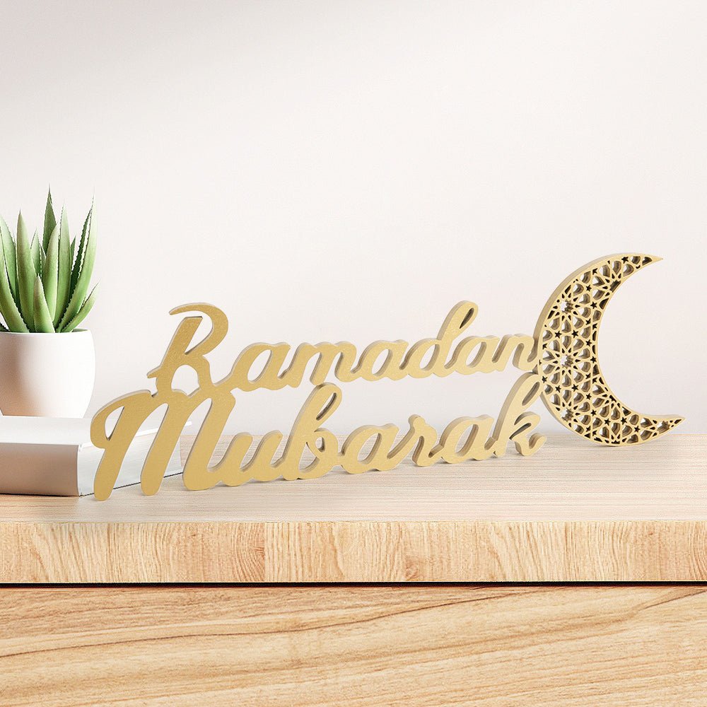 Ramadan Mubarak Wooden Craft Ornament Festive Tabletop Decor (MAC392) - Mariam's Collection