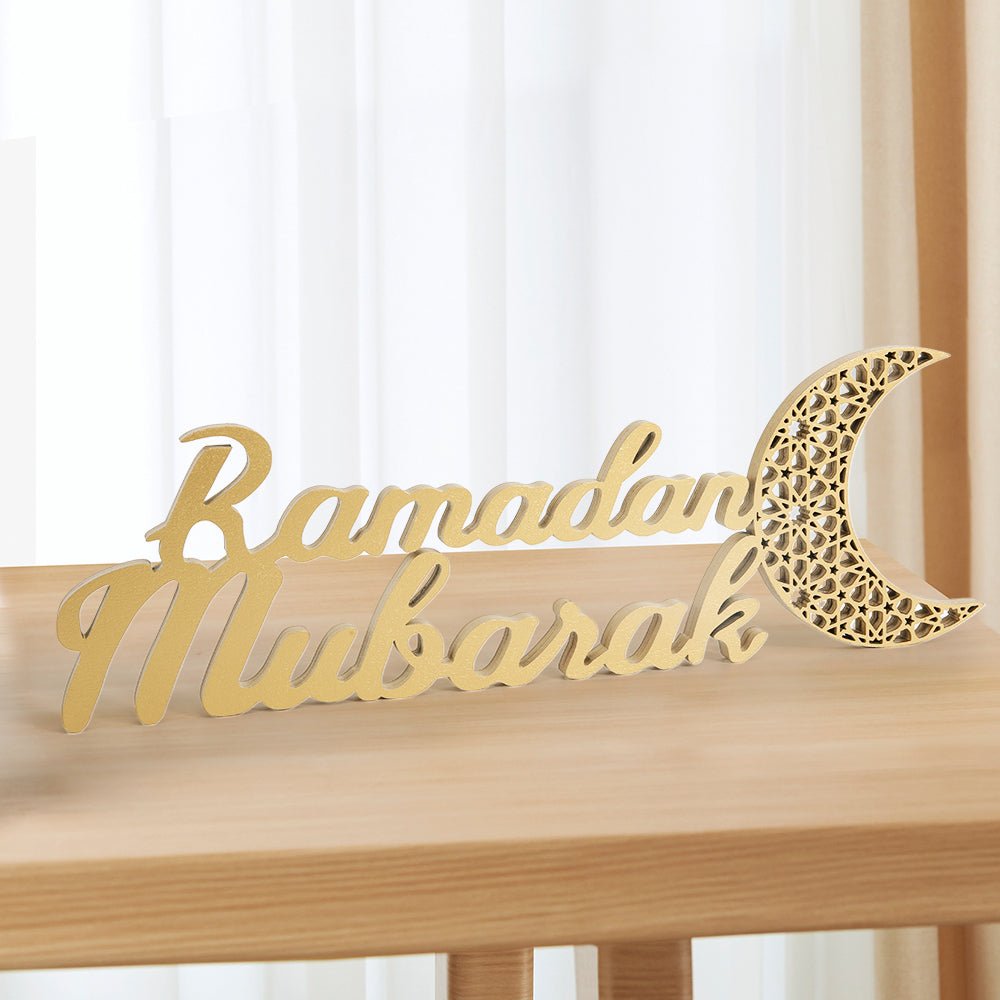 Ramadan Mubarak Wooden Craft Ornament Festive Tabletop Decor (MAC392) - Mariam's Collection