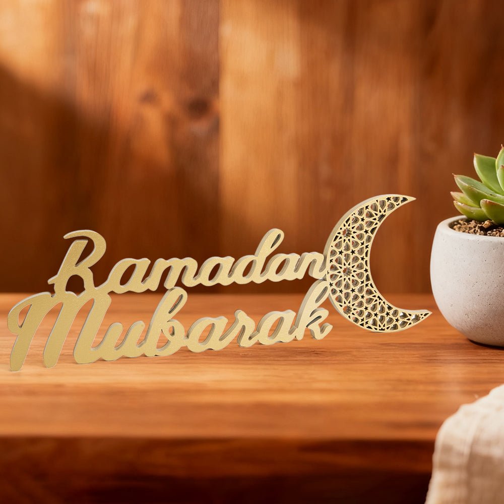 Ramadan Mubarak Wooden Craft Ornament Festive Tabletop Decor (MAC392) - Mariam's Collection