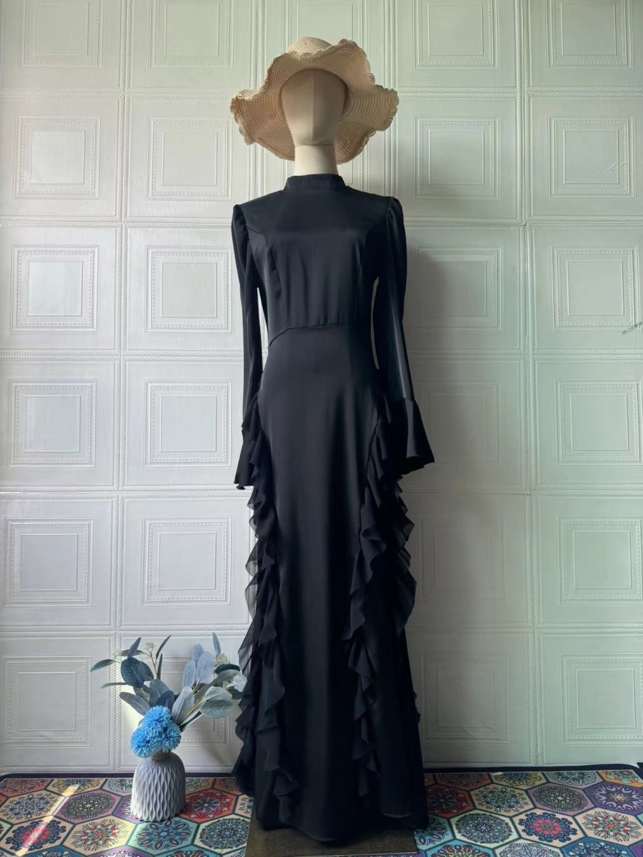 chiffon turtleneck dress Short Turtleneck Dress With Chiffon Detail Black / M