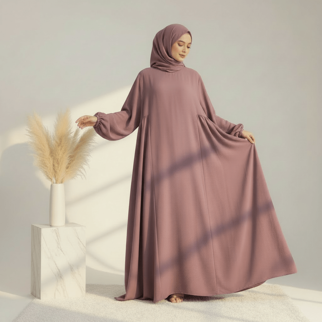 Relaxed Fit Lantern Sleeves Crepe Abaya (MA190) - Mariam's Collection