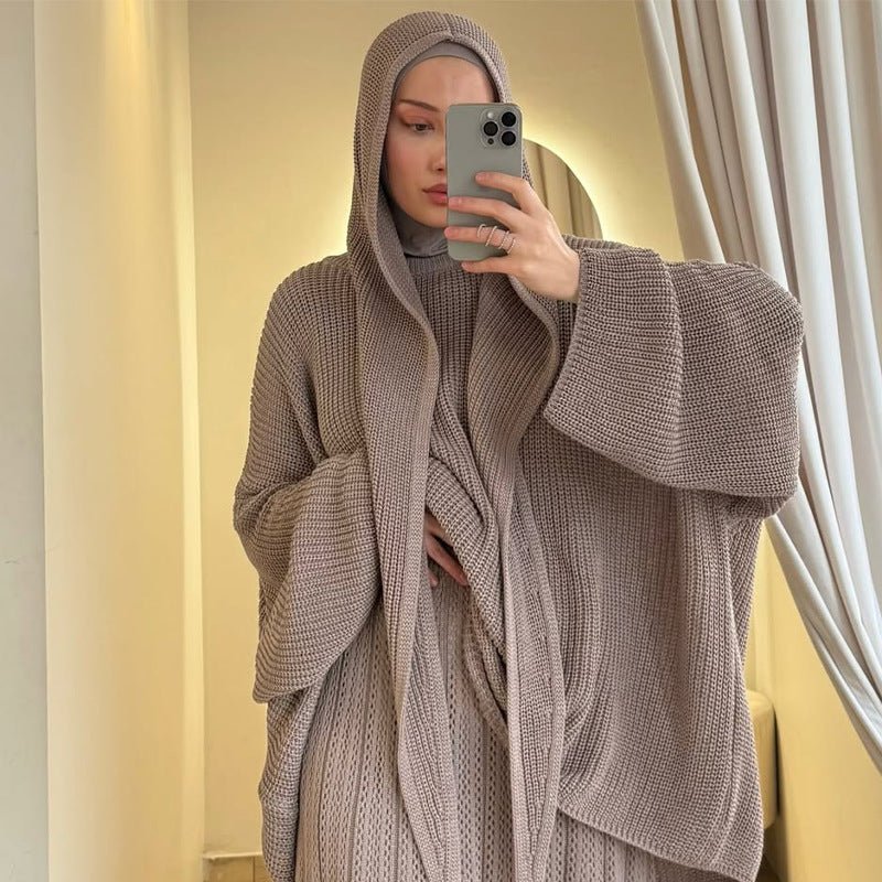 Relaxed Knit Top, Maxi Skirt & Triangle Scarf Set(MS545) - Mariam's Collection