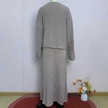 Relaxed Knit Top, Maxi Skirt & Triangle Scarf Set(MS545) - Mariam's Collection