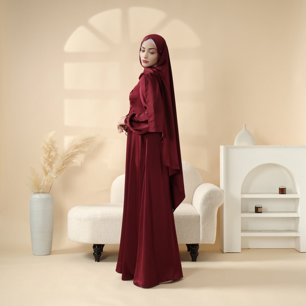 Removable Cross - Front Straps Design Premium Satin Dress Abaya (MA133) - Mariam's Collection