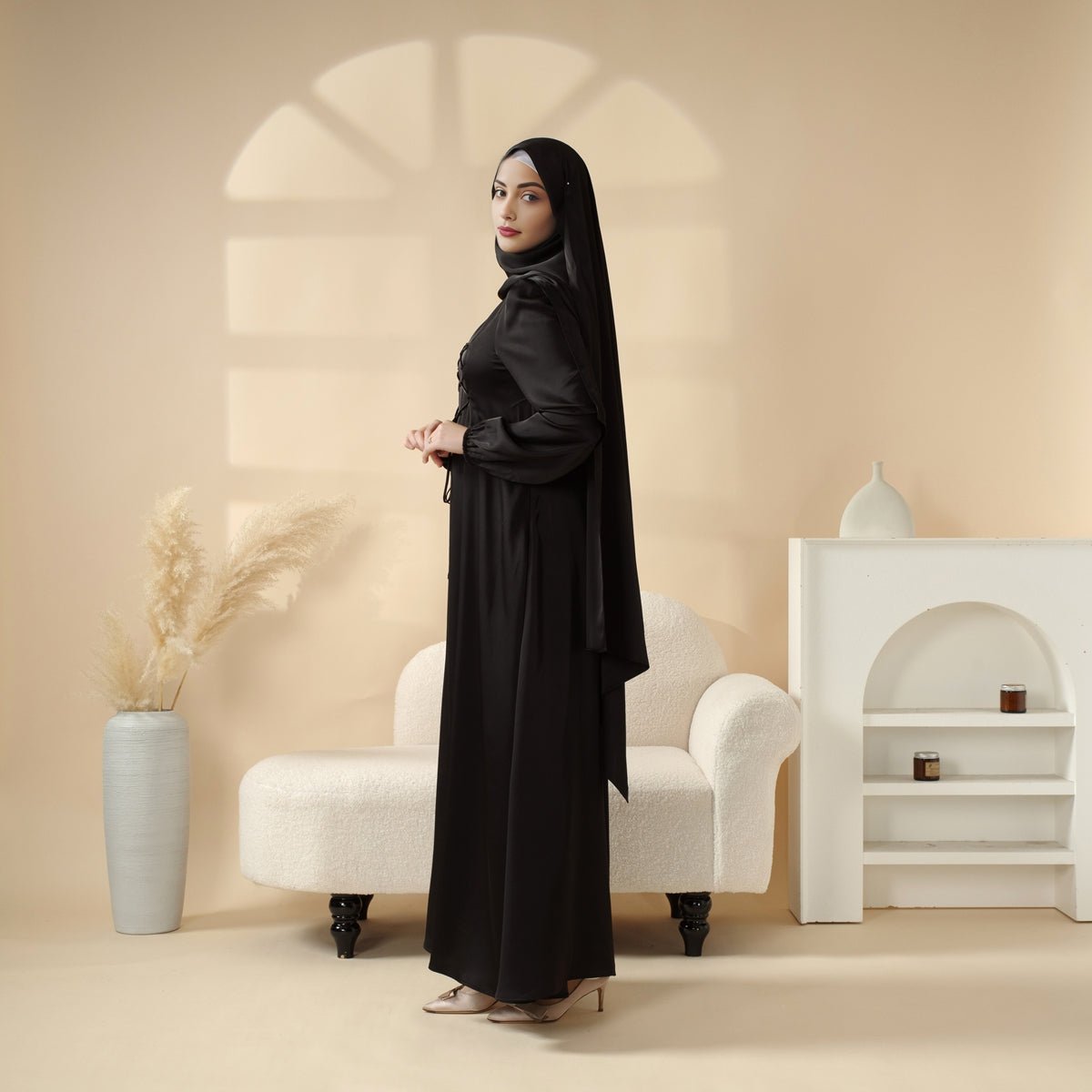 Removable Cross - Front Straps Design Premium Satin Dress Abaya (MA133) - Mariam's Collection