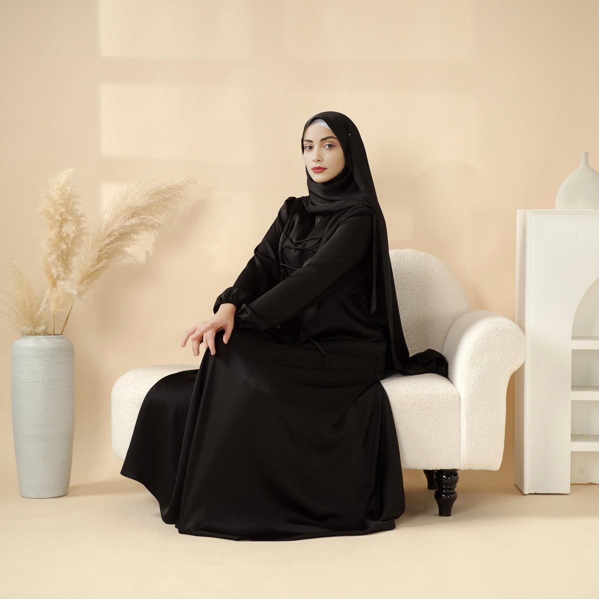 Removable Cross - Front Straps Design Premium Satin Dress Abaya (MA133) - Mariam's Collection