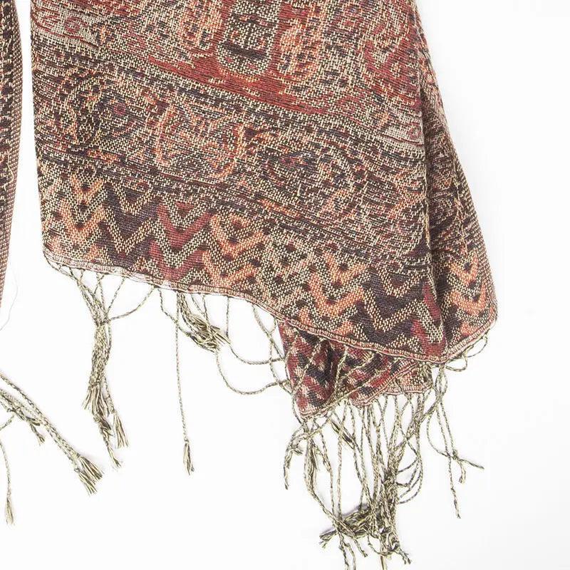Reversible Paisley Fringe Shawl Wrap Scarf - Soft Silky Texture - Mariam's Collection