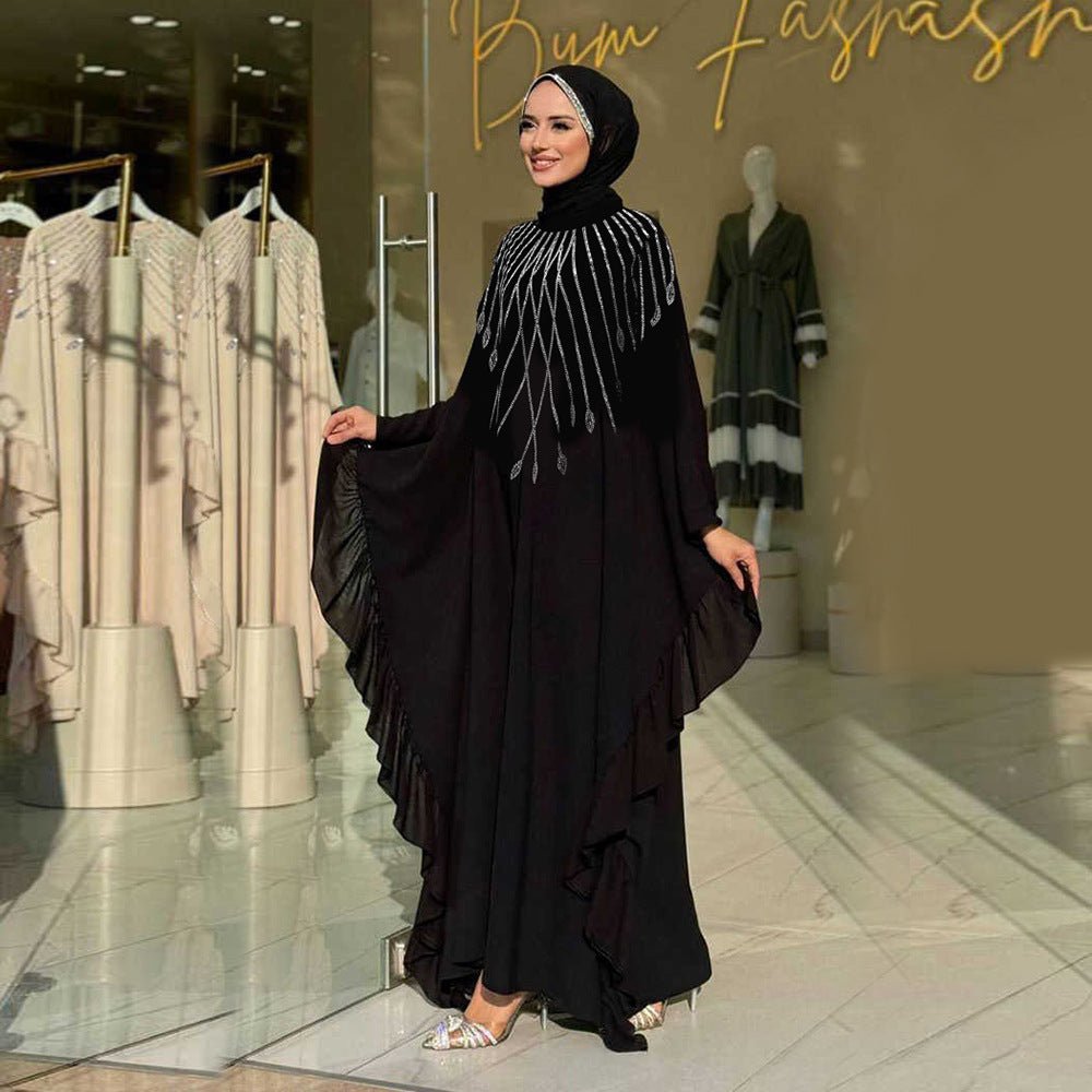 Rhinestone Embellished Butterfly Sleeve Abaya | Art Deco Kaftan Gown(MA374) - Mariam's Collection