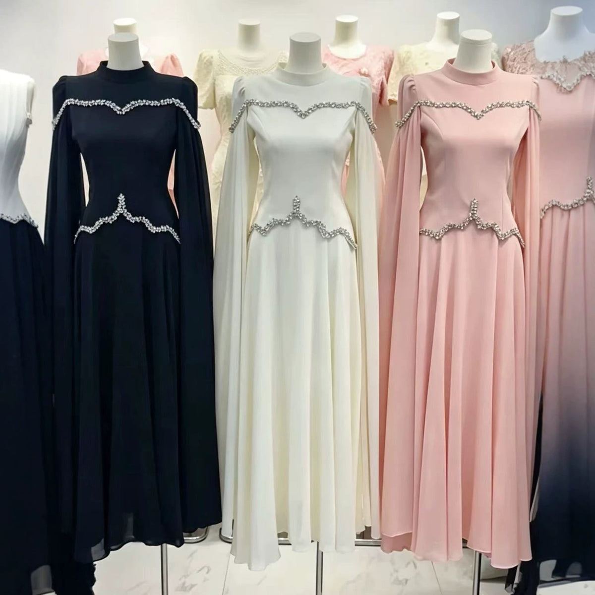 Rhinestone Embellished Evening Gown(MS560) - Mariam's Collection