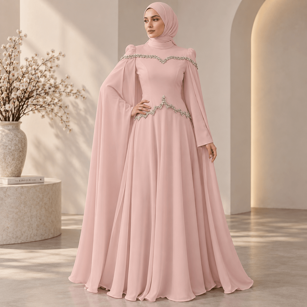 Rhinestone Embellished Evening Gown(MS560) - Mariam's Collection