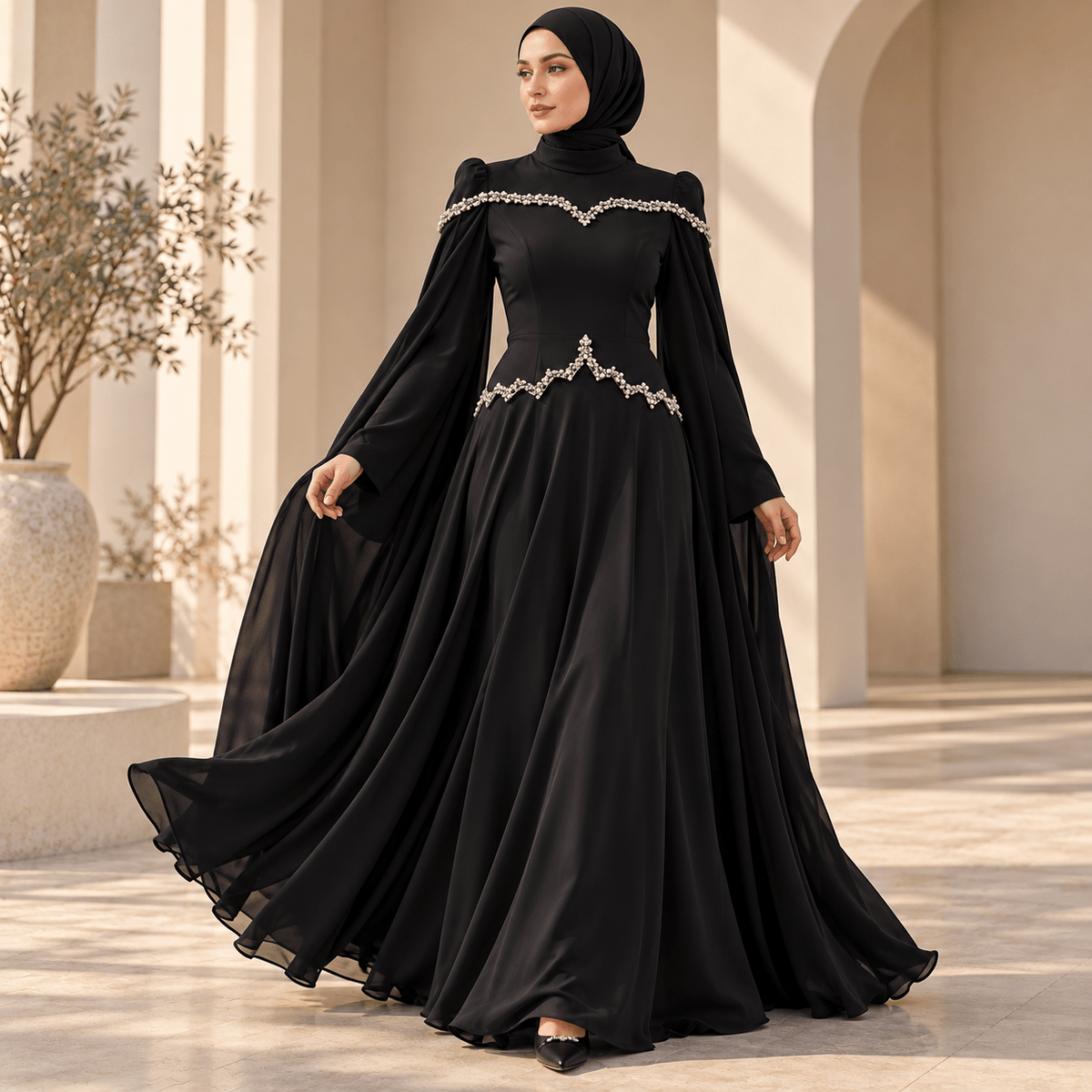 Rhinestone Embellished Evening Gown(MS560) - Mariam's Collection