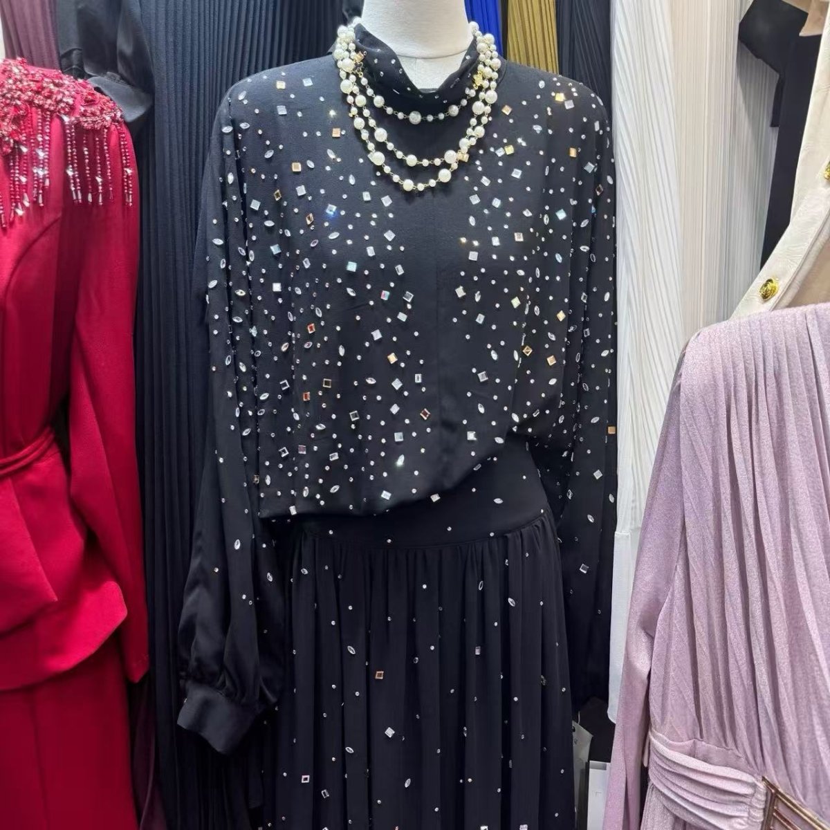 Rhinestone Embellished Two - Piece Set(MS383) - Mariam's Collection