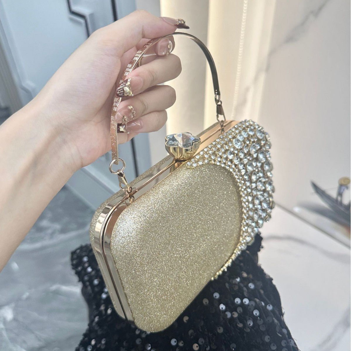 Rhinestone Evening Clutch | Crystal Party Bag with Chain Strap(MAC353) - Mariam's Collection