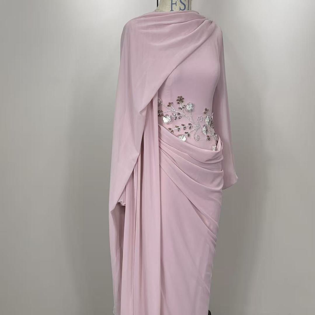 Rhinestone Floral Chiffon-Effect Evening Dress(MS591) - Mariam's Collection