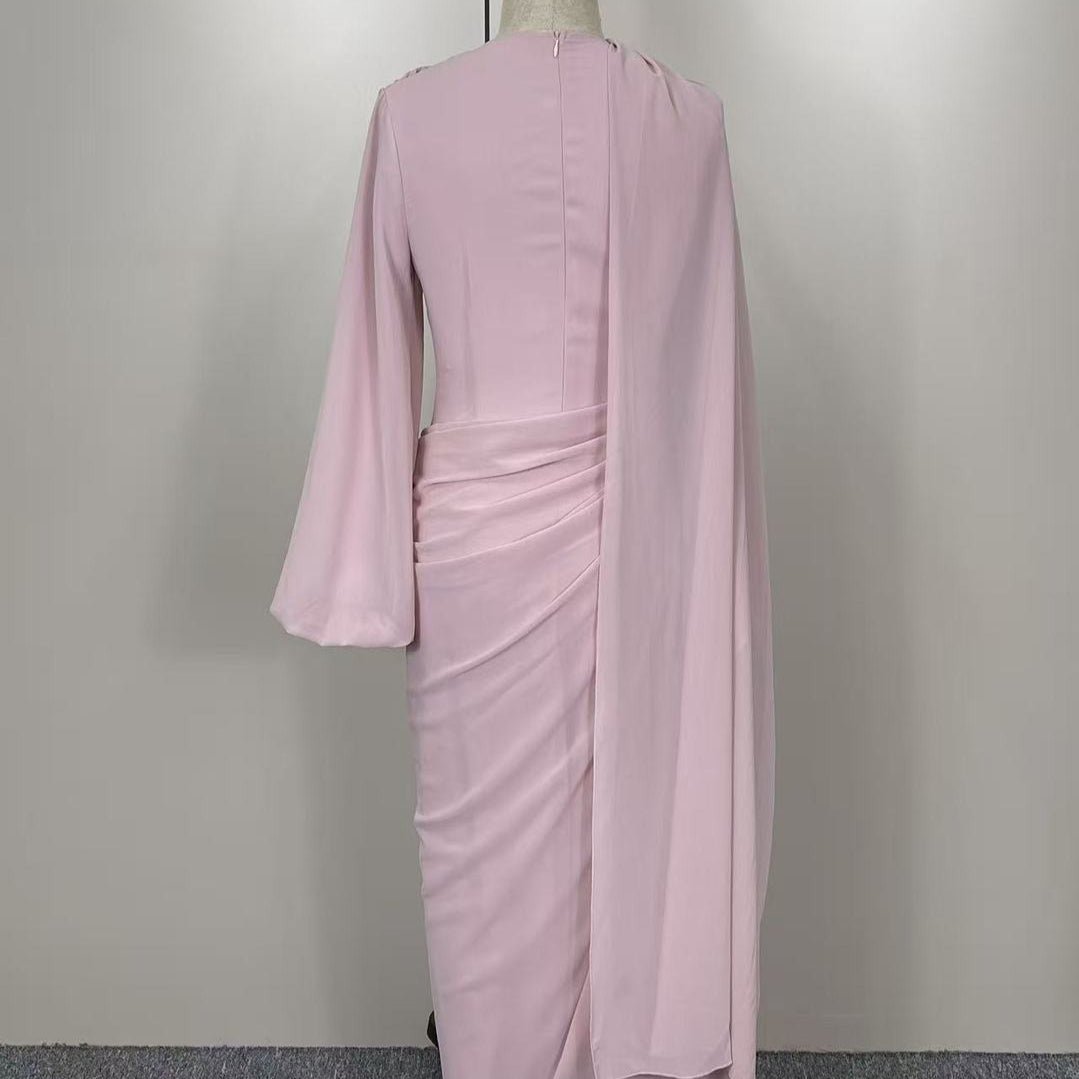 Rhinestone Floral Chiffon-Effect Evening Dress(MS591) - Mariam's Collection
