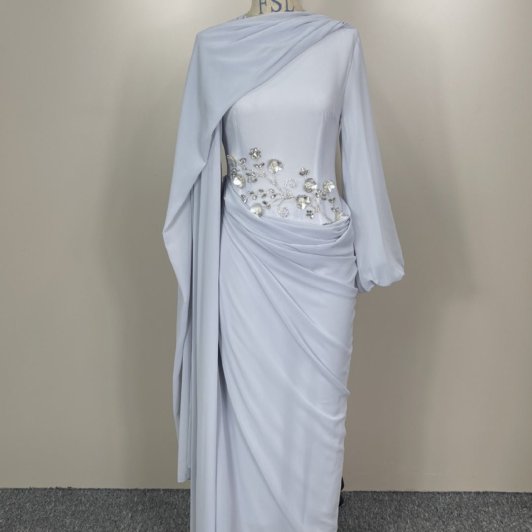Rhinestone Floral Chiffon-Effect Evening Dress(MS591) - Mariam's Collection