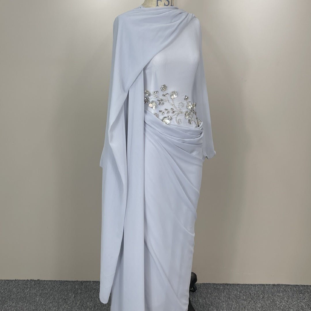 Rhinestone Floral Chiffon-Effect Evening Dress(MS591) - Mariam's Collection