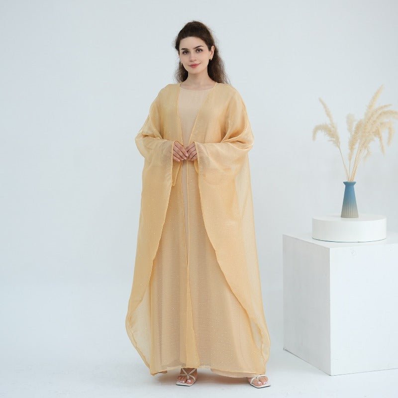 Rhinestone Ice Crinkle Batwing Sleeve Abaya Set(MOA237) - Mariam's Collection