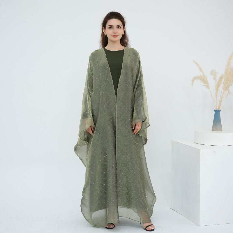 Rhinestone Ice Crinkle Batwing Sleeve Abaya Set(MOA237) - Mariam's Collection