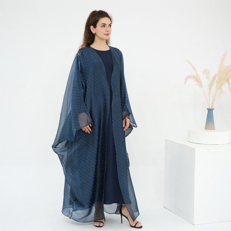 Rhinestone Ice Crinkle Batwing Sleeve Abaya Set(MOA237) - Mariam's Collection