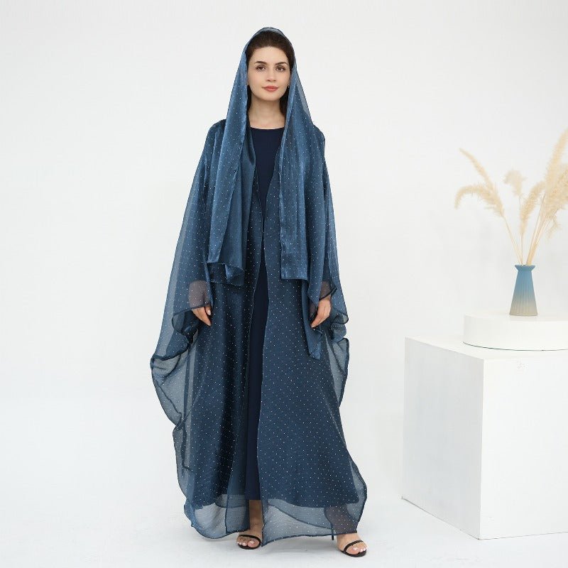 Rhinestone Ice Crinkle Batwing Sleeve Abaya Set(MOA237) - Mariam's Collection