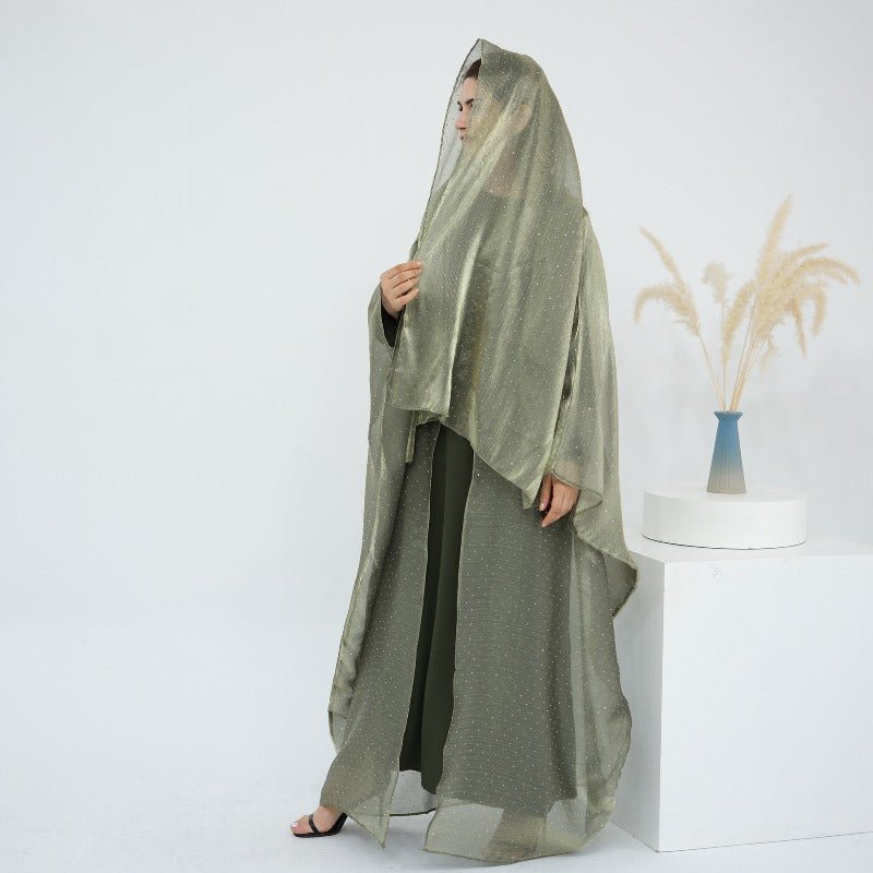Rhinestone Ice Crinkle Batwing Sleeve Abaya Set(MOA237) - Mariam's Collection
