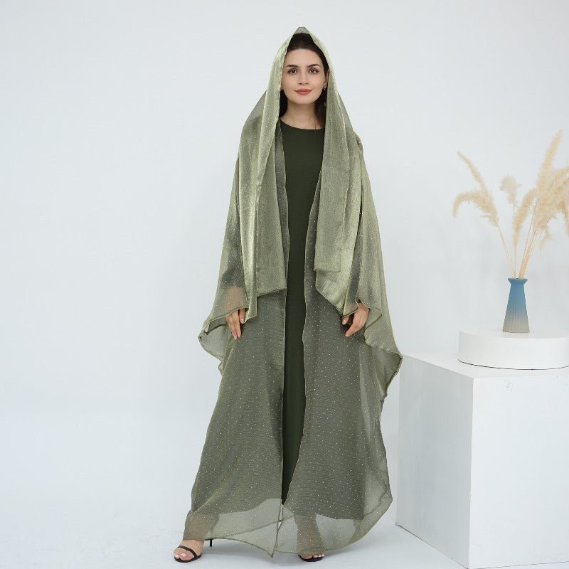Rhinestone Ice Crinkle Batwing Sleeve Abaya Set(MOA237) - Mariam's Collection