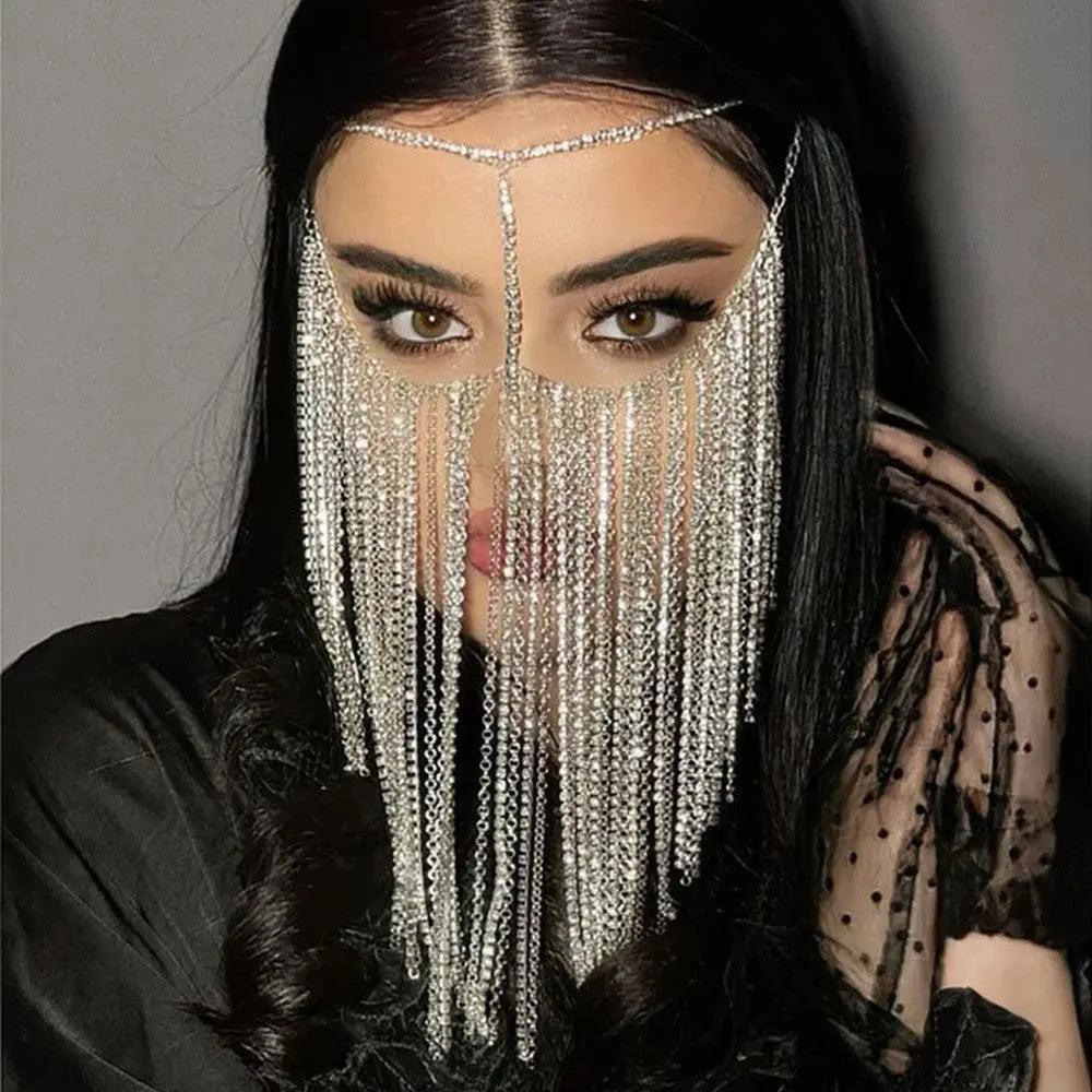 Rhinestone Tassel Face Chain Mask - Bling MAC054 Cover for Parties & Events - Mariam's Collection