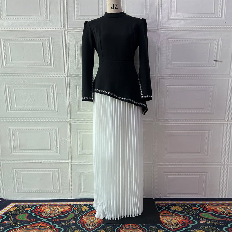 Rhinestone - Trimmed Top & Pleated Skirt Set(MS317) - Mariam's Collection