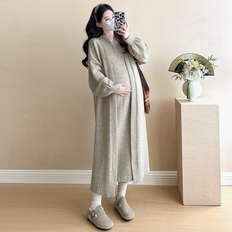 Ribbed Knit Cardigan & Tank Dress Set(MS202), oat / XL