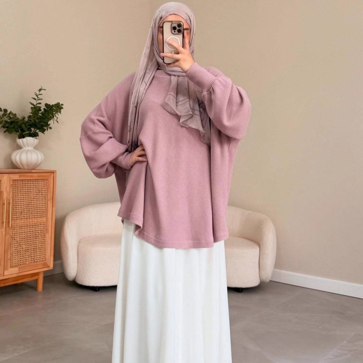 Ribbed Knit Sweater & Maxi Skirt Set | Oversized Pullover Two-Piece(MS