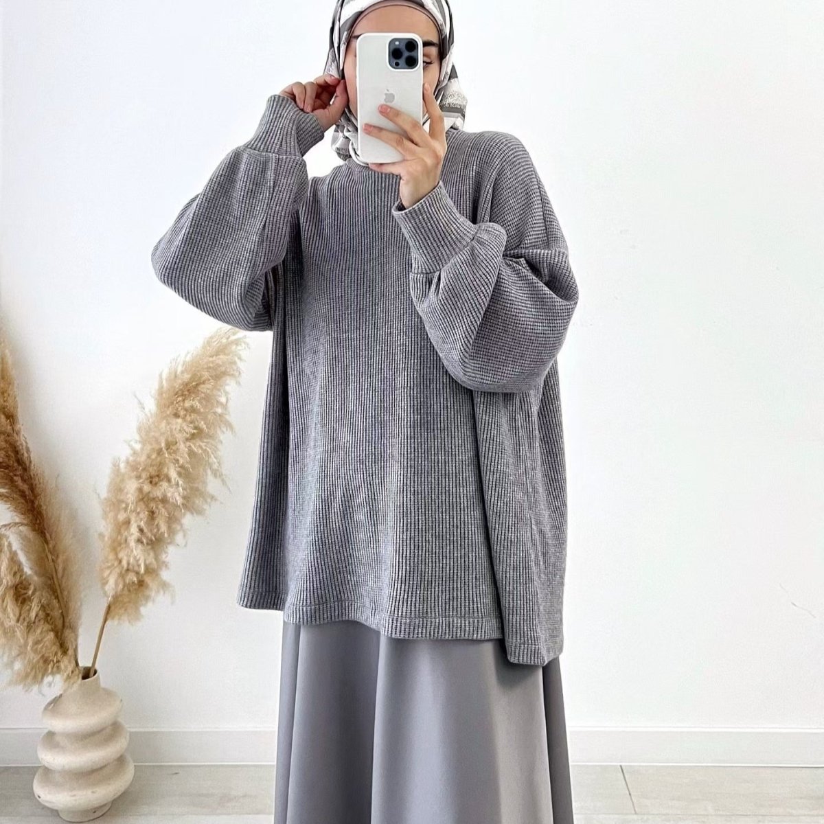 Ribbed Knit Sweater & Maxi Skirt Set | Oversized Pullover Two-Piece(MS