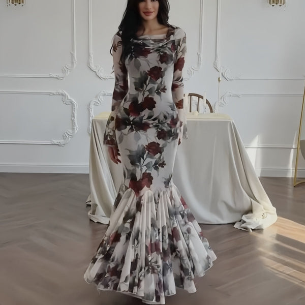 left my heart in rome mermaid dress Romantic Floral Color:Smoky Grey A-line Spaghetti Straps Short the Aurielle Dress is YGroup_7779