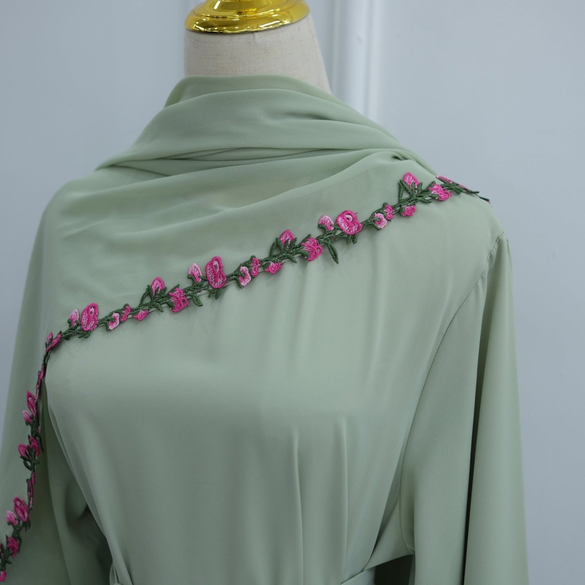 Rose Bud Embroidered Diagonal Trim Maxi Dress(MA455) - Mariam's Collection