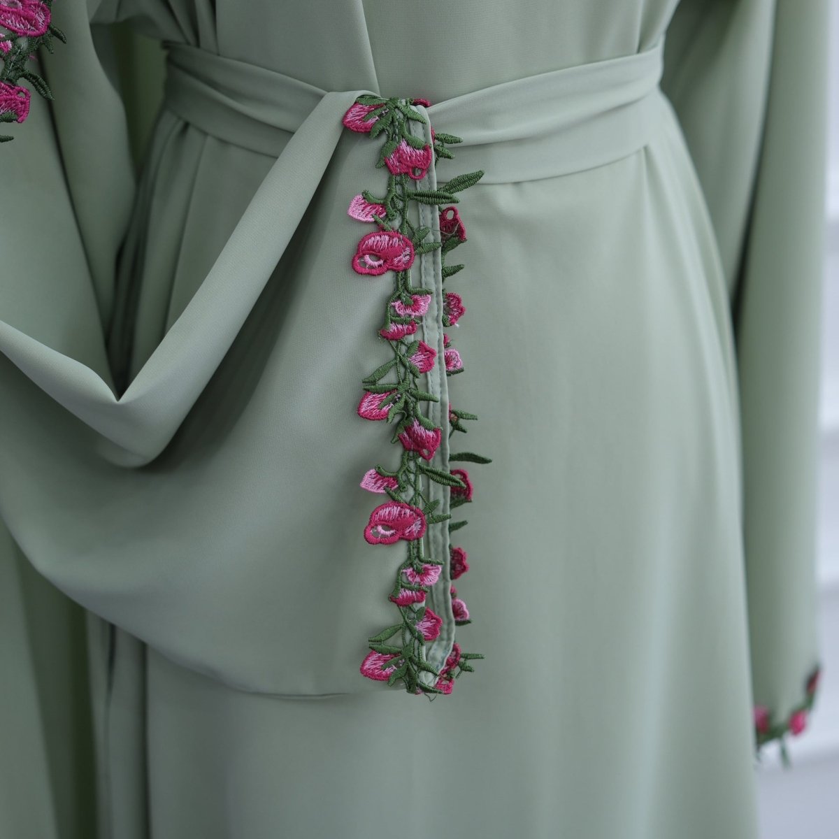 Rose Bud Embroidered Diagonal Trim Maxi Dress(MA455) - Mariam's Collection