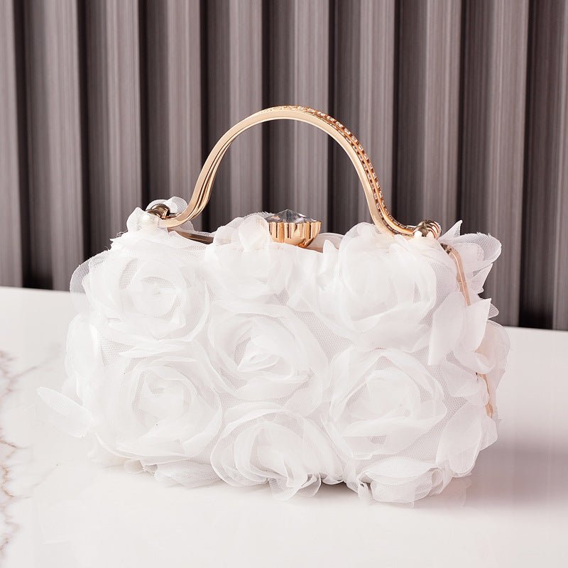 Rose Flower Evening Clutch | Bridal Wedding Bag with Metal Handle