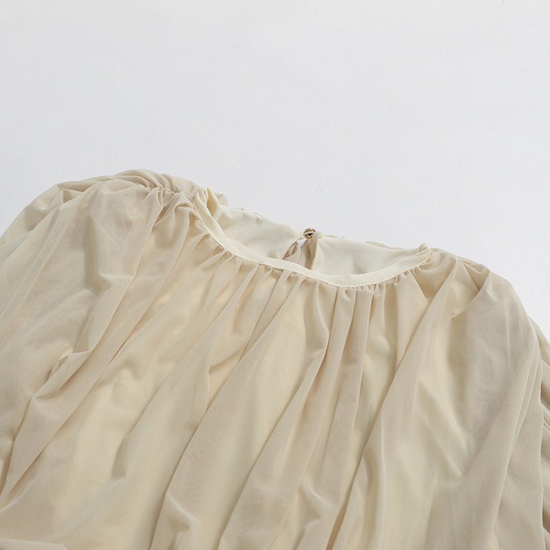 Round Neck Ruched Bodice Lantern Sleeve Floor - Length Dress(MS402) - Mariam's Collection