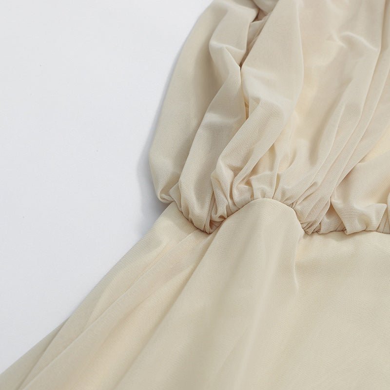 Round Neck Ruched Bodice Lantern Sleeve Floor - Length Dress(MS402) - Mariam's Collection