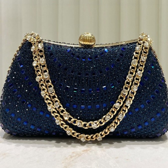 Royal Blue Glitter Clutch Bag Elegant Crystal - Embellished Evening Purse for Women (MAC277) - Mariam's Collection